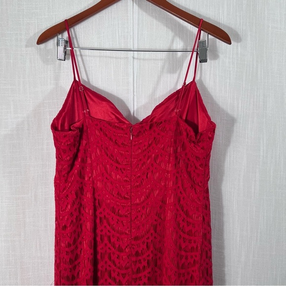 Venus Lace Tiered Ruffle Hem High Low Event Evening Night Out Red Dress Size 10 - Picture 9 of 15